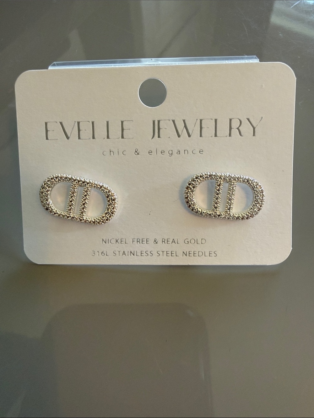 Gold Crystal Oval CD Stud Earrings